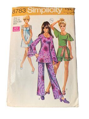 Simplicity 8783 Retro 70s Sewing Pattern Dress Shirt Pant Miss Size 12